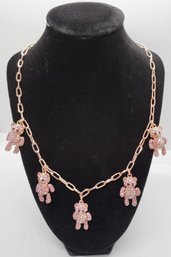 Austrian Crystal Teddy Bear Charms Necklace