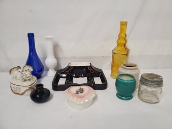 Pot Luck Bottles, Jars, Trinket Boxes. Vases & More