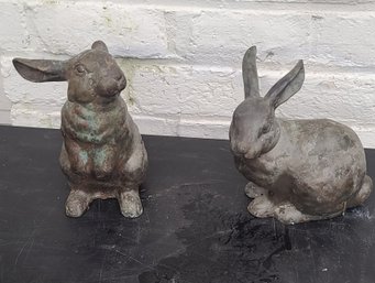 Yes, Another Pair Of Outdoor Cast Iron (Medium Size )Bunny Rabbit Lawn Sculptures - And There Are Still More