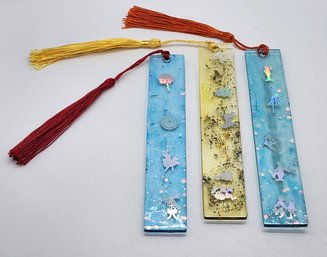 3 Handmade Clear Disney Bookmarks With Tassels Made From Resin