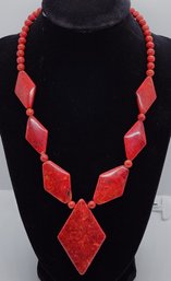 Brand New Jay King Red Coral Diamond Shaped Collar Drop Necklace In Sterling