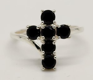 Thai Black Spinel Cross Ring In Sterling Silver