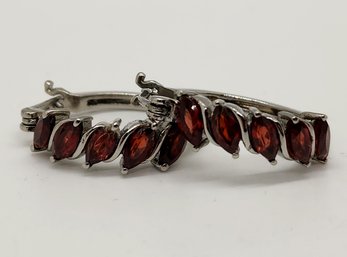 Red Garnet Hoop Earrings In Stainless Steel