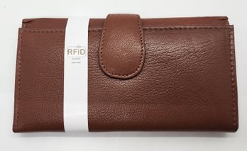 Tan Leather RFID Tri-fold Wallet