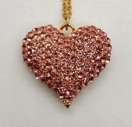 Austrian Crystal Pink Heart Pendant Necklace In Gold Tone