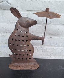 Cute Metal Outdoor Rabbit Holding Umbrella Candle Holder