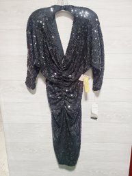 Ladies Size 10 Black Sequined Party Dress - Never Worn With Tags