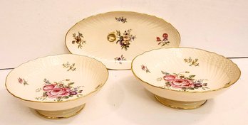 Two Footed Serving Bowls. With 24kt Rim Plus Casserole Dish All By Royal Copenhagen