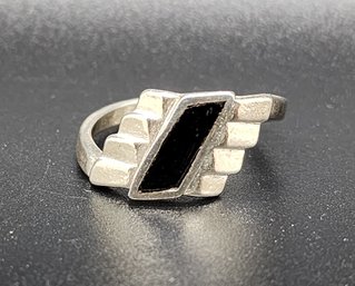 Vintage Black Tourmaline Ring In Sterling Silver