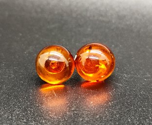 Baltic Amber Solitaire Stud Earrings In Sterling