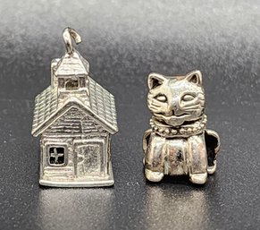 Vintage Sterling Silver Cat & Church Charms