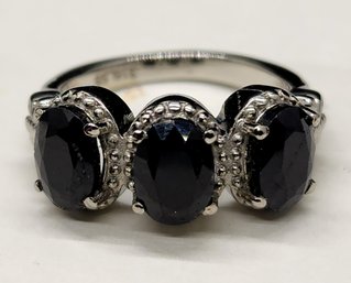 Midnight Sapphire 3 Stone Ring In Stainless Steel