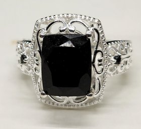 Australian Black Tourmaline, Thai Black Spinel Ring In Sterling