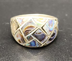 Vintage Abalone Shell Ring In Sterling