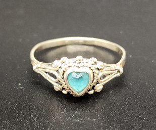 Vintage Sterling Silver Ring With Blue Heart Stone