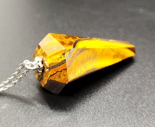 Karis Tiger's Eye Pendant In Platinum Bond With Stainless Steel Necklace