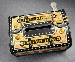 Vintage Captain Flint Tin Bank With Key