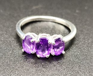 African Amethyst 3 Stone Ring In Sterling Silver