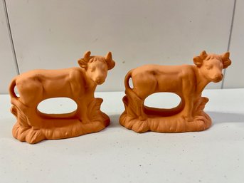 Pair Of Terra Cotta Cow Napkin Holders - One As-Is