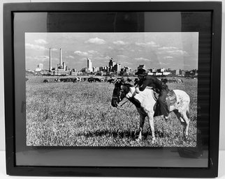 Framed Photo Reprint Of A Cowboy Watching Over His Herd