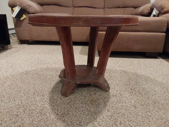 HANDMADE FROM THE ISLANDS ROUND WOODEN SIDE OR COFFEE TABLE