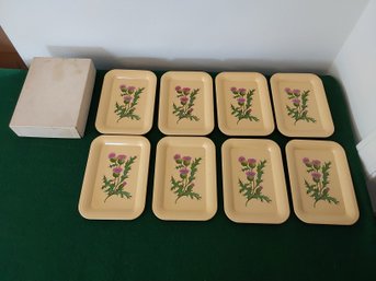 8 VINTAGE METAL TRAY WITH PURPLE THISTLE FLOWER