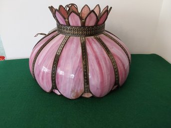 PRETTY VINTAGE PINK SLAG GLASS SWAG LAMP GREAT CONDITION
