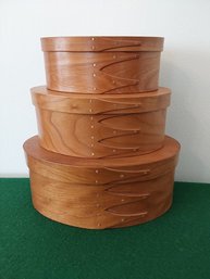 3 BEAUTIFUL HANDMADE SHAKER OVAL NESTING BOXES FROM  CANTERBURY BOX SHOP N.H.