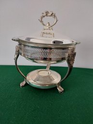 VINTAGE CHAFING WITH ANCHOR HOCKING GLASS DISH