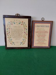 2 INSPiIRATIONAL WALL PLAQUES CHILDREN'S CREED AND A SINGLE PARENTS PRAYER