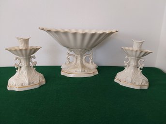FANTASTIC 3 PIECE LENOX SET COMPOTE DISH AND 2 CANDLE STICK HOLDERS