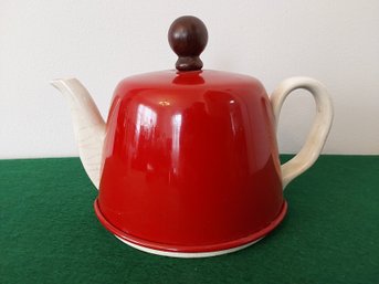 VINTAGE RED COVERED TEAPOT