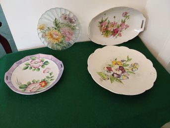 LOT OF 4 FLORAL PATTERN VINTAGE MISC. PLATTERS AND PLATES