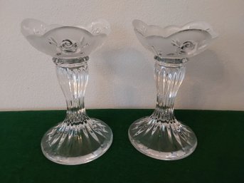 BEAUTIFUL PAIR OF FROSTED CANDLE HOLDERS