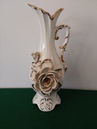LARGE HAND PAINTED ORNATE VASE WITH BEAUTIFUL ROSE ACCENT