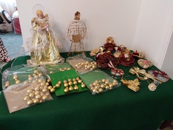 CHRISTMAS LOT ANGELS AND GOLD AND MAROON ORNAMENTS #2