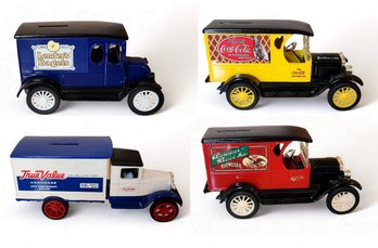 Set 4 Vintage Ertl Die Cast Antique Vehicle Brand Name Company Bank Trucks