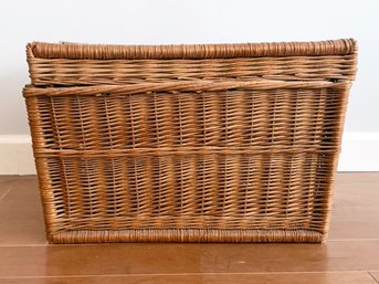 A Large Vintage Lidded Wicker Basket