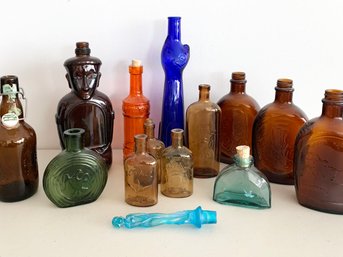 A Collection Of Vintage And Antique Glass Bottles - And An Art Glass Wine Stop