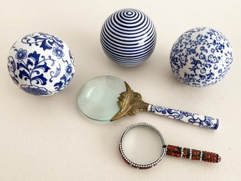 Decorative Ceramic Paperweights And Magnifying Glasses
