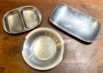 A Trio Of Vintage Stainless Steel Serving Ware