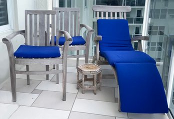 Fine Quality Teak Outdoor Furniture:  A Steamer Chair And Pair Of Arm Chairs