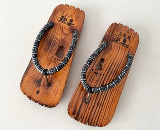 A Pair Of Asian Wood Sandals, Size 10