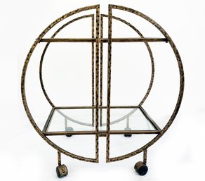 A Glamorous Deco Revival Bar Cart - Wrought Iron With Glass Shelves