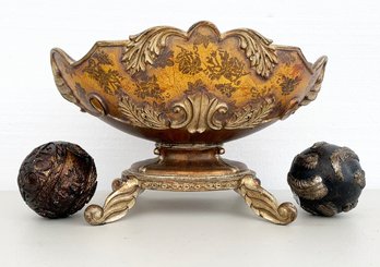 A Decorative Footed Bowl And Orbs