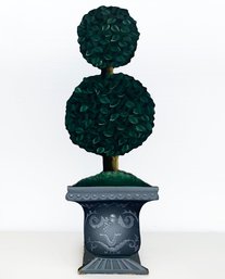 A Painted Wood Panel - Faux Topiary In Urn