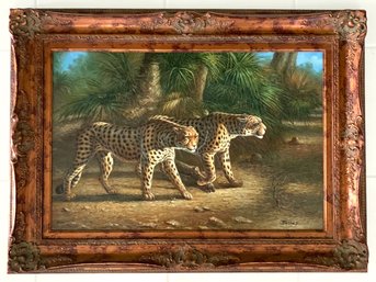 A Large Original Oil On Canvas, Tiger Themed, Signed Basset