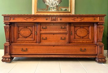 A 19th Century Carved Michigan Oak Credenza From The Estate Of George Burns