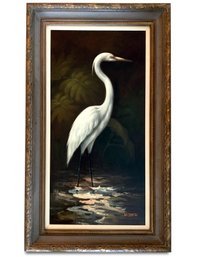 An Original Oil On Canvas, An Egret In Water, Signed W-Smith
