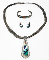 Vintage Handmade Inlaid Zuni Jewelry From R&L Vacit Of New Mexico With Sterling Silver Settings And Details